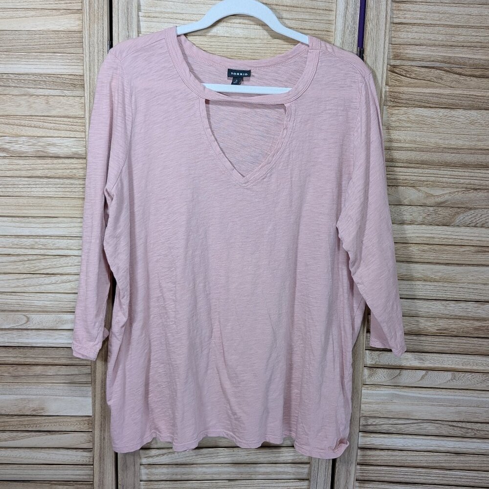 Torrid T-shirt Pink V-Neck Long Sleeve Top Size 2X